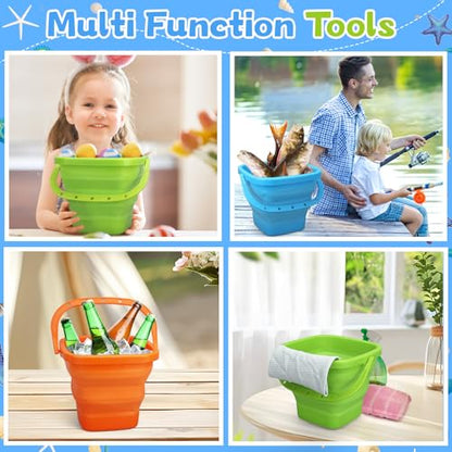 Jumbo Beach Sand Bucket Toy for Kids, 3L Collapsible Sandbox Pail, Easter Buckets, 3 Pack Multi Use Tool for Garden, Planting, Camping, Storage Fishing, Washing, Summer Holiday Travel Birthday Gifts - style: Square
