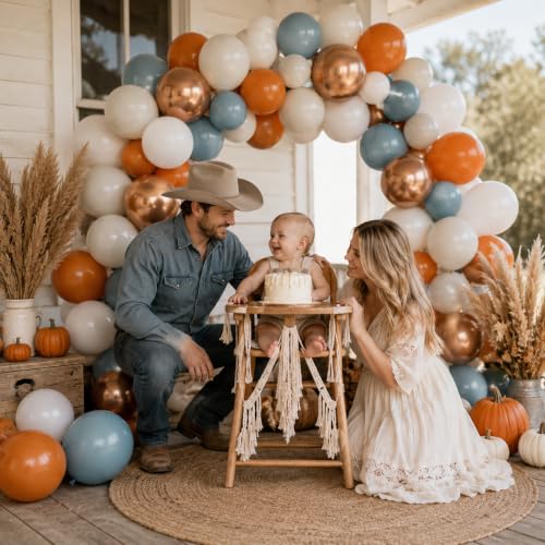 Orange and Blue Balloons, 12 Inch Burnt Orange Dusty Blue Copper Balloon - color: Orange Blue Gold