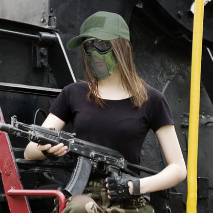 Airsoft Mask with Goggles, Foldable Half Face Airsoft Mesh Mask with Ear Protection for Paintball Shooting Cosplay CS Game - color: 1-ODCPCP~3PCS, size: 3pcs