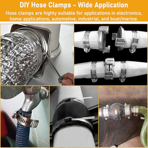 Hose Clamps Stainless Steel, Large Worm Gear Duct Pipe Hose Clamp Assortment Kit, Band Fittings Strap, 32.81FT Adjustable Metal Bolt with 20 Stronger Fasteners Screw for Plumbing Auto Tube Fuel Line - size: 1 Set - 10 m Metal Strap + 20 Fasteners