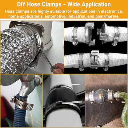 Hose Clamps Stainless Steel, Large Worm Gear Duct Pipe Hose Clamp Assortment Kit, Band Fittings Strap, 32.81FT Adjustable Metal Bolt with 20 Stronger Fasteners Screw for Plumbing Auto Tube Fuel Line - size: 1 Set - 10 m Metal Strap + 20 Fasteners