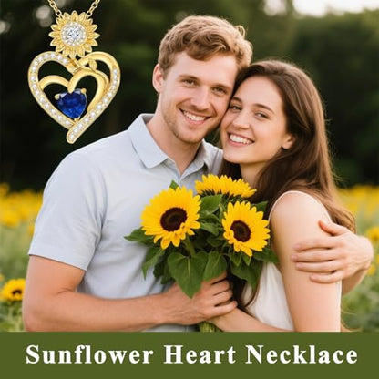 Midari Sunflower Necklace 18k Gold Plated Heart with Brithstone You Are My Sunshine Necklace Anniversary Birthday Sunflower Jewelry Gift for Women Wife Mom - color: 09-September