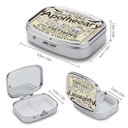 Metal 2 Compartment Pill Organizer Travel Friendly Portable Compact Pill Box Cute Pill Case to Hold Vitamins,Fish Oil,Supplements,Meds,Tablet for Purse,Pocket. (Apothecary) - color: Apothecary