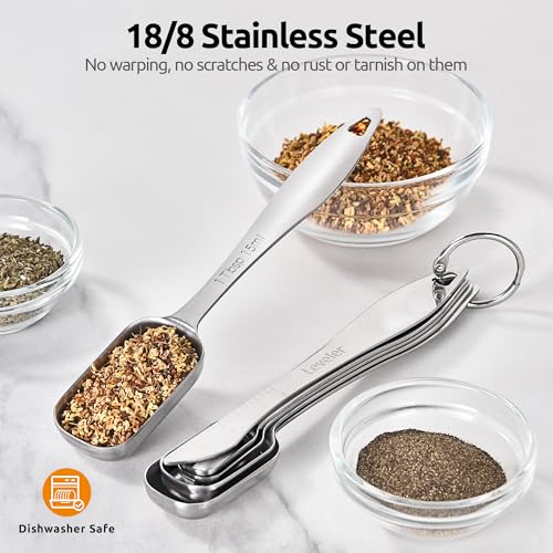 U-Taste 228.2℉ Heat Resistant Food Grade 1.5oz Angled Turkey Baster, and 18/8 Stainless Steel Square Measuring Spoons Set of 8 (Aqua Sky+Silver)