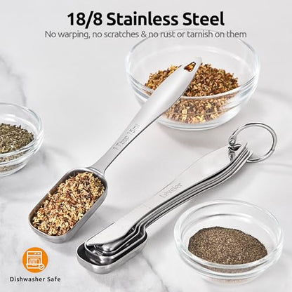 U-Taste 228.2℉ Heat Resistant Food Grade 1.5oz Angled Turkey Baster, and 18/8 Stainless Steel Square Measuring Spoons Set of 8 (Aqua Sky+Silver)