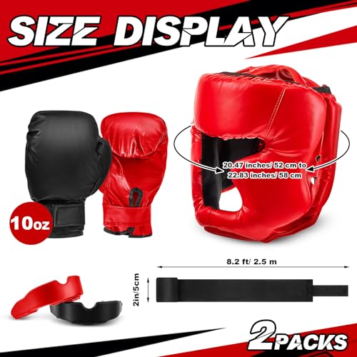 Kanayu 12 Pcs Kids Boxing Equipment Set for Beginners Ages 6-18 Years Including Boxing Helmet and Gloves Hand Wraps Sport Mouthguards Taekwondo Sparring Gear for Kids and Children - color: Black, Red