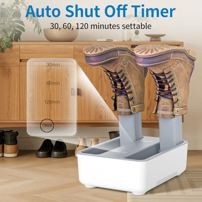 Boot Dryer and Deodorizer for Work Boots, Sneakers and Gloves, Portable Shoe Dryer with Retractable Hoses, Timer, and Heat Control