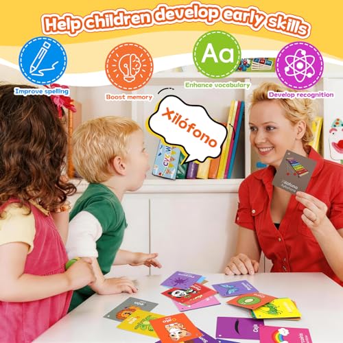 Toddler Spanish Learning Flash Cards, 60 PCS Double Sides Bilingual Flashcards for Numbers, Colors, Shapes, Sight Words, Learn Spanish for Kids, Preschool Kindergarten Learning Activities - style: Spanish Learning Cards