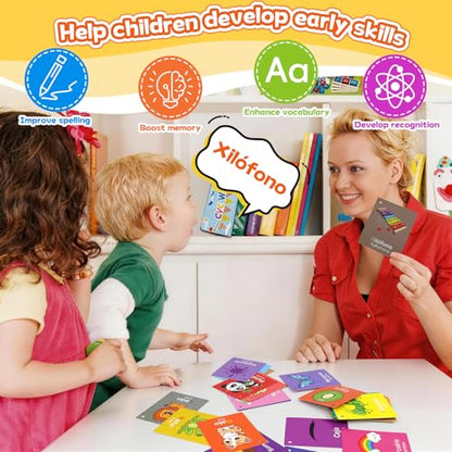 Toddler Spanish Learning Flash Cards, 60 PCS Double Sides Bilingual Flashcards for Numbers, Colors, Shapes, Sight Words, Learn Spanish for Kids, Preschool Kindergarten Learning Activities - style: Spanish Learning Cards