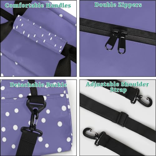 Custom Dance Ballet Duffle Bag for Girls, Personalized With Name, for Shoes, Overnight, Gym, Travel, Sleepover - Light Purple Background With White Dots - color: Color26