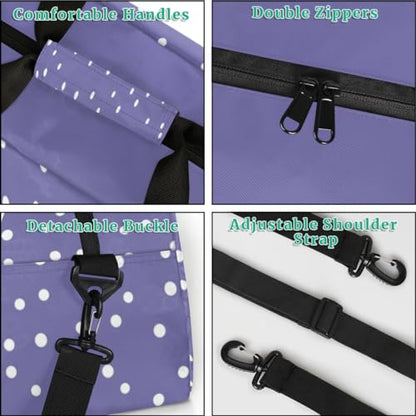 Custom Dance Ballet Duffle Bag for Girls, Personalized With Name, for Shoes, Overnight, Gym, Travel, Sleepover - Light Purple Background With White Dots - color: Color26
