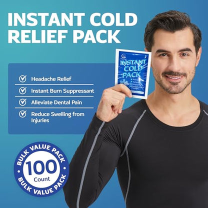 100 Pack Instant Ice Packs for Injuries, Disposable First Aid Cold Packs | No Freezer Needed, 6"x4.5" Instant Cold Packs for Injuries, Disposable Ice Packs for Kids, Postpartum Cold Compress - size: 100 Pack (6" x 4.5")