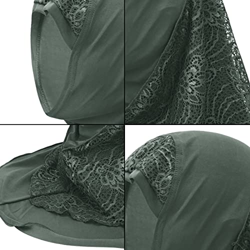 Women Soft One Piece Hijab Long Muslim Turban Islamic Full Head Scarf - color: Lace/Green