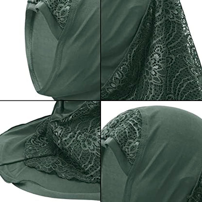 Women Soft One Piece Hijab Long Muslim Turban Islamic Full Head Scarf - color: Lace/Green