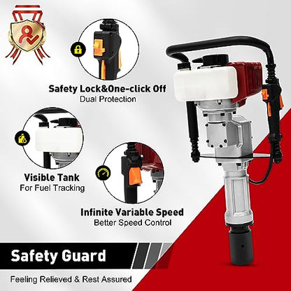 Gas Powered T-Post Driver, 1900W 52CC T Post Pounder Driver Heavy Duty Gasoline, 2-Stroke Fence Farm Push Pile Gasoline Engine Kit for Fence Post Construction Site - size: 52CC