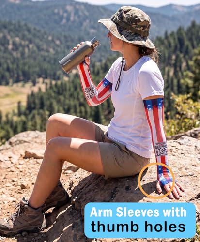 Aueyan Arm Sleeves for Men Women,Cooling Sleeves with Thumb Holes,Funny Sun Protection Arms Cover with Print Pattern - color: 250th Anniversary Stripes
