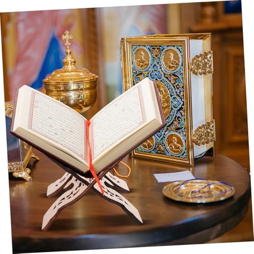 STOBOK Wooden Bible Book Stand Desktop Reading Holder for Quran and and Stable for Use Multi-Functional Display Rack - color: Beige