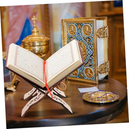 STOBOK Wooden Bible Book Stand Desktop Reading Holder for Quran and and Stable for Use Multi-Functional Display Rack - color: Beige