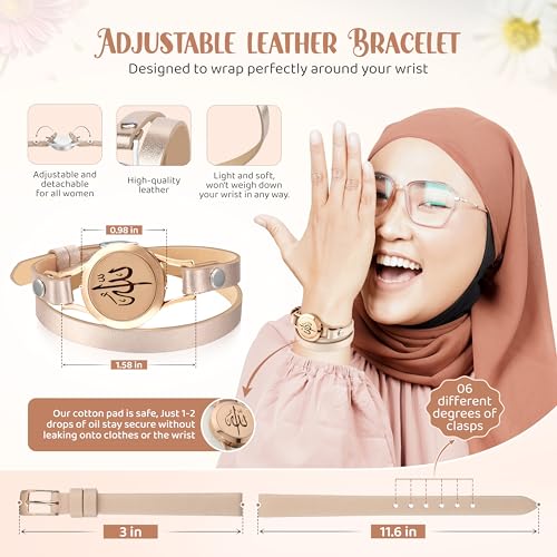 SHAHADA & Allah Bracelet AromatherapyOil Arabic Jewelry for Women–Perfect Ramadan & Islamic Gifts with Allah Pendant - color: ALLAHRoseGold