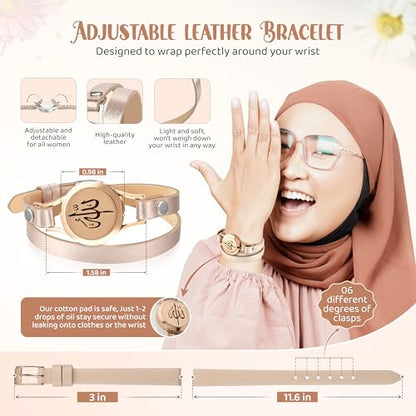 SHAHADA & Allah Bracelet AromatherapyOil Arabic Jewelry for Women–Perfect Ramadan & Islamic Gifts with Allah Pendant - color: ALLAHRoseGold