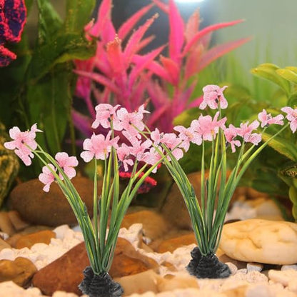 UPKOCH Pink Artificial Aquarium Plants with Black Bases, 2 Pack | Fish Tank Plant Decor, Floral Accents for Aquarium Layouts, Themed Tanks and Decorative Displays