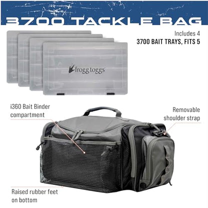 FROGG TOGGS Heavy Duty Fishing Tackle Duffle Bag, Includes Bait Trays, Black, 3700 - color: Black, style: 3700