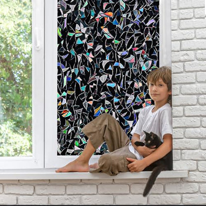 QHY Sunshine Total Blackout Window Film Privacy， Frosted Glass Window Film，Black Window Tint， No Glue， Detachable, no Marks, Suitable for Repeated use (Black Rainbow, 23.6 in X 157.4 in) - color: Black Rainbow, size: 23.6 in X 157.4 in