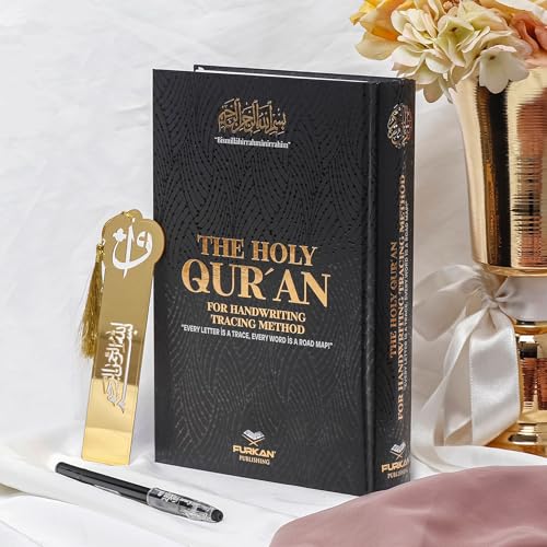 Shaded Quran Text Mushaf with Full Tracing & Bookmark | Ideal Book for Writing and Learning Quran Text | LargeSize;6.6*9.4 inch/17*24cm,Perfect Ramadan,Eid,Umrah Gift for Muslim Women Men Child(Black) - color: Black