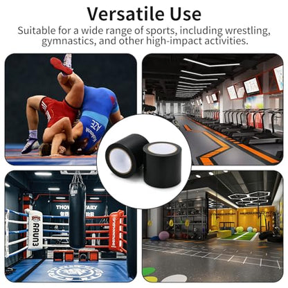 2 Rolls 4" x 108′ Wrestling Mat Tape Heavy Duty Gym Carpet Seam Tape, 7 Mil Strong Adhesive PVC Mat Tape for MMA, BJJ, Grappling, Wrestling and Exercise Mats, Black