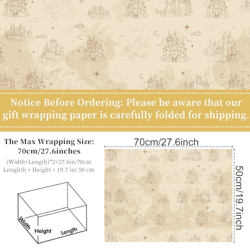 Keluna Magic Theme Wrapping Paper - 12 Sheets Wizard Castle Wrapping Paper for Birthday Baby Shower - color: Magic Theme