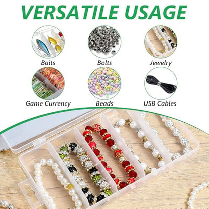 10 Pack 5 Grid Tackle Box Organizer, 6.8" x 3.7" x 1.1" Plastic Organizer Box with Dividers, Plastic Compartment Storage Boxes for Jewelry, DIY Crafts, Bait, Small Part, Beads