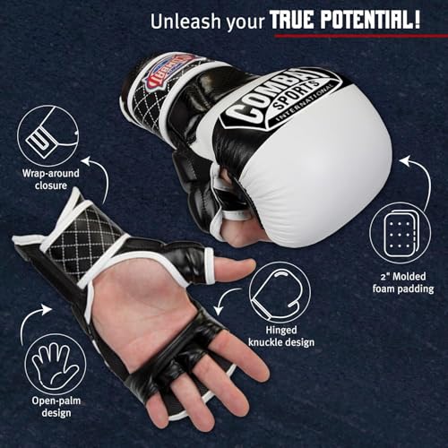 Combat Sports Max Strike MMA Training Gloves, Open Palm Fingerless Gloves for MMA, Muay Thai, and Kickboxing (Silver/Black, Regular)