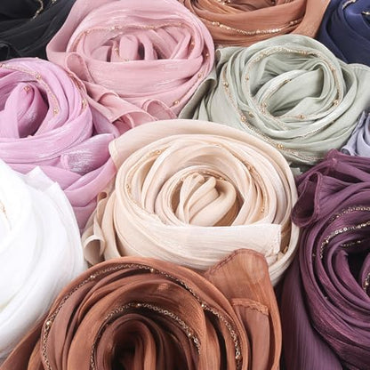 Shimmer Party Hijab, Lightweight Stylish Hijab Scarf for Women - color: Black