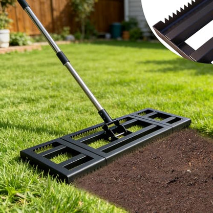 Lawn Leveling Rake 30"X 10" for Soil, Gravel Leveling Rake Heavy Duty with Adjustable Long Handle, Garden Level Rake with Tines for Yard, Landscape, Leveling Sand, Grass, Dirt - size: 30"x10"