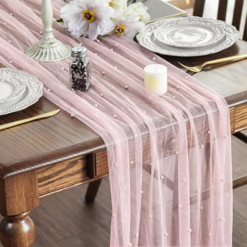 Artoid Mode Pearl Pink Gauze Table Runner 10FT Home Decor - color: Pink, size: 28" x 120"