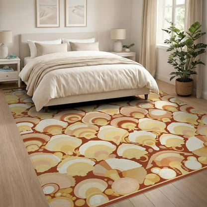 8'x10' Washable Flatwoven Rug, Cream Retro Scallop Stain Resistant Extra Large Carpet Non-Slip Chair-Friendly Mat for Dining Room, Large Office, Lounge | Ref:1952504 - color: Beige/Pattern 23, size: 8' x 10' (Rectangular)