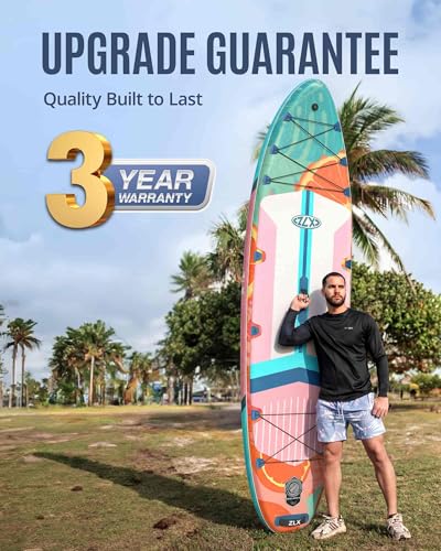 ZLX 11'6"x35" Ultra Wide Inflatable Stand Up Paddle Board | Stable Non-Slip Deck Pad, Unique Fin System, Premium SUP Accessories & Backpack - Upgraded Pump for Adults, All Skill Levels - color: Pink Orange Gradient
