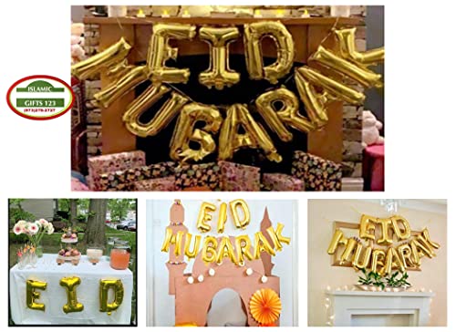 Eid Mubarak Balloon Banner[3 Pc Set] Eid Decoration Gold set Happy Eid Islamic Wall Decor Hilal Islamic Muslim Eid Party Supply Ramadan Decor | Muslim Holiday party set Happy Eid Islamic Gifts 123