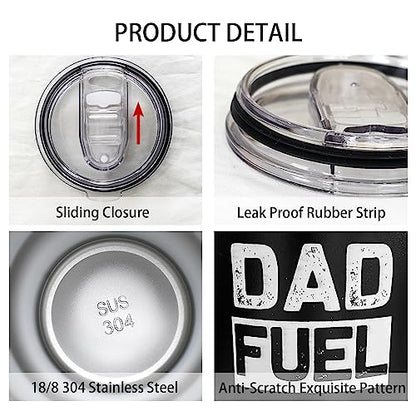Dad Gifts for Men DAD FUEL Tumbler 30 Oz Stainless Steel Insulated Cup Tumbler Coffee Mug with Lid and Straw Mens Father's Day, Christmas and Birthday Gifts Idea - color: DAD-Fuel-01