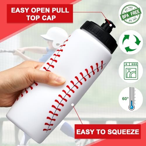 Yaomiao Baseball Water Bottle Bulk Reusable Sports Bottle 20 oz Squeeze Baseball Accessories Gifts School Sports