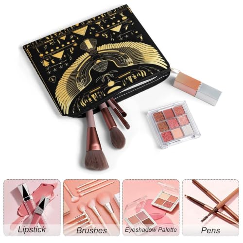 Egyptian Hieroglyphics Makeup Bag for Women, Cosmetic Pouch Travel Toiletry Organizer Bag 8.9"x6.5" Polyester - color: Egyptian Hieroglyphics-1