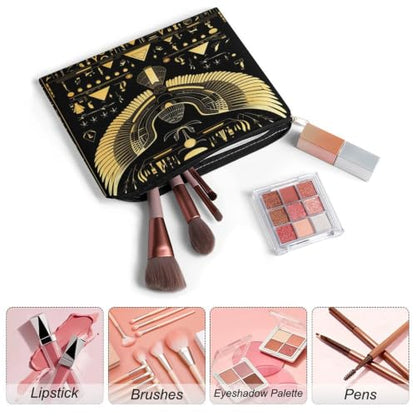 Egyptian Hieroglyphics Makeup Bag for Women, Cosmetic Pouch Travel Toiletry Organizer Bag 8.9"x6.5" Polyester - color: Egyptian Hieroglyphics-1