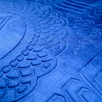 Prayer Rug - Soft Plush Turkish Janamaz Sajada Carpet for Men and Women - Plain Solid Prayer Mat Ramadan Eid Gift - with Prayer Beads - Luxury Floral Stamp, Dark Blue - color: Dark Blue