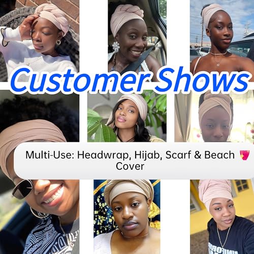 Harewom Head Wraps for Black Women, 71" Long Soft African Turban Hair Scarf - color: 1 Pcs- Beige