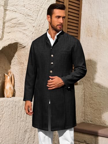 Runcati Mens Kurta Coats Indian Mandarin Collar Attire Ethnic Outfits Wedding Festive Party Clothing Casual Kaftan Robe - color: Black, size: Medium
