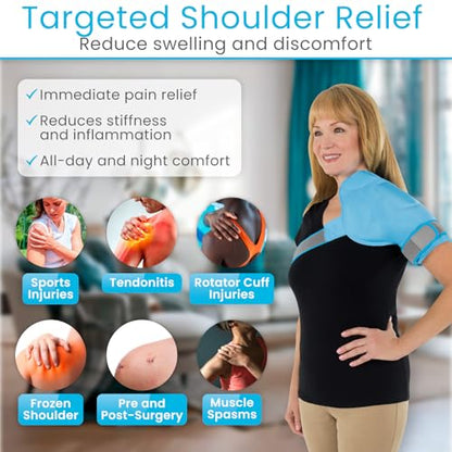 Arctic Flex Shoulder Ice Pack Wrap - Rotator Cuff Cold Therapy for Pain Relief - Reusable Gel for Injuries & Recovery After Surgery - Ice Packs Compression Brace (Blue)