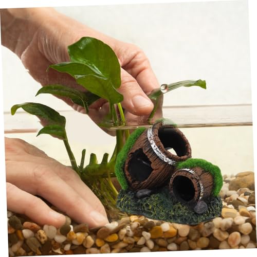 Mikikit Resin Barrel Aquarium Ornament Decorative Fish Hideout for Betta All Fish Tanks Aquarium Decor Enhancing Visual Appeal and Providing Cozy Retreat for