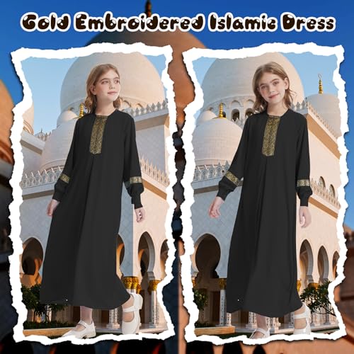 GYQMBT Long Sleeve Muslim Dress for Abaya,Islamic Clothes,Prayer Clothes Robe - color: Black, size: 120 (5-6 Years)