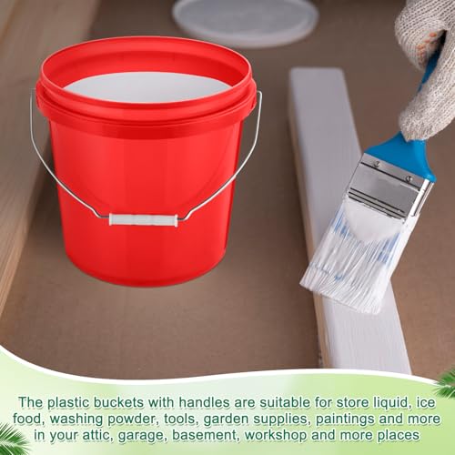 Tioncy 10 Pcs 2 Gallon Plastic Buckets with Lids and Handles,Red | Storage Pails for Paint, Cleaning, Organizing, Durable Containers, Metal Handles, Plastic Material - color: Red