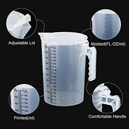 PATIKIL Graduated Beaker, 5000ml PP Plastic Liquid Measuring Cup Double Sided Black Graduations with Handle Lid and Spout for Lab Kitchen Home - size: 5000ml